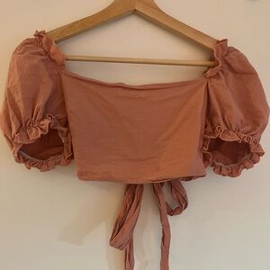 Puff Sleeve, Tie Back Crop Top
